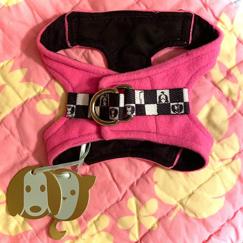 MOSHIQA Pink Padded Dog Cat Pet Harness Size XS M L Soft Buckle Checker Frenchie